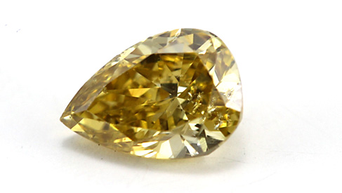Pear Cut Loose Diamond (0.67 Carat, Natural Fancy Green Yellow Color, I1 Clarity)