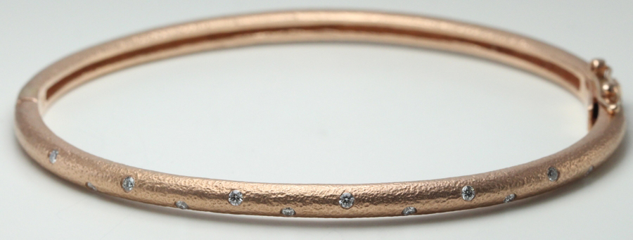 Rose Gold Hammered Bezel Set Diamond Bracelet 