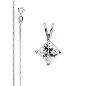Princess Diamond Solitaire Pendant Necklace 14k White Gold ( 0.5 Ct, G Color, VVS2 Clarity)