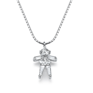 18k White Gold Baguette Round and Triangle Cut Diamonds Daughter Pendant with chain (0.52 Ct., G Color, VVS1 Clarity)