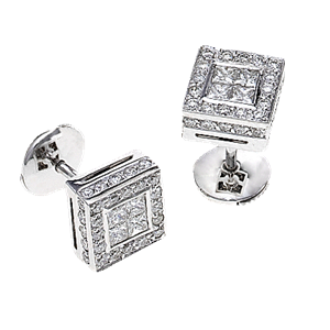 18k White Gold Fashion Earrings With Invisable Set Princess & Round Cut Diamonds (1.26 Ct., G Color, VS1 Clarity)