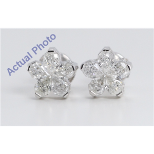 18k White Gold Pear Cut Invisible Setting Diamond Flower Earrings (2.05 Ct, G Color, VS Clarity)