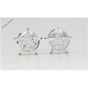18k White Gold Kite Diamond Invisibly Set Multi-Stone Set Star Shape Pentagram Studs (0.72 Ct I VS Clarity)