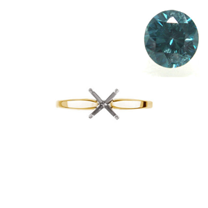 Round Diamond Solitaire Engagement Ring 14k Yellow Gold 1.17 Ct, (Blue-Green(Color Irradiated) Color, I2 Clarity)