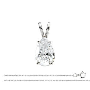 Pear Diamond Solitaire Pendant Necklace 14k White Gold (0.71 Ct, H Color, I1 Clarity)