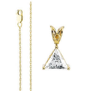 Trilliant Diamond Solitaire Pendant Necklace 14k Yellow Gold ( 1 Ct, F Color, SI3 Clarity)