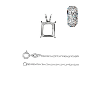 Radiant Diamond Solitaire Pendant Necklace 14k White Gold ( 0.57 Ct, E Color, VS1 Clarity)