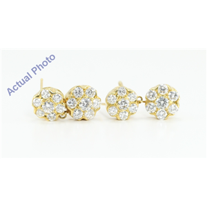 18k Yellow Gold Round Cut Diamond Double Flower Drop Earrings (3.8 Ct, F-G Color, VS1 Clarity)