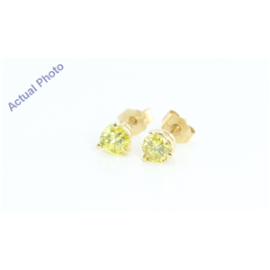 14k Yellow Gold Round Classic Yellow Solitaire Diamond Stud Earrings (0.75 Ct, Yellow(Irradiated) , SI )
