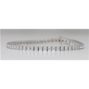 14k White Round Modern Square-Link Mirror-Finish Art Deco Style Diamond Tennis Bracelet(1ct, H, SI2-SI3)