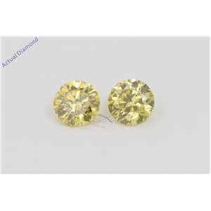 A Pair of Round Cut Loose Diamonds (0.38 Ct, Natural Fancy Vivid Yellow Color, VVS1 Clarity) IGL Certified
