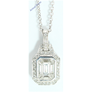 18k White Gold Emerald & Round Medici shape exclusive illusion set diamond pendant(0.7ct, G, VVS)