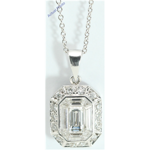 18k White Gold Emerald & Round Medici shape exclusive illusion set diamond pendant(1.07ct, G, VVS)