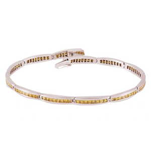 14k White Gold Round Bangle Diamond Tennis Bracelet, 3.15 Ct, Yellow(Color Irradiated) Color, VS1-VS2 Clarity