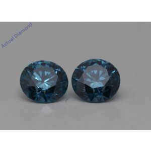 A Pair Of Round Cut Loose Diamonds (0.74 Ct,Ocean Blue(Irradiated) Color,Vs1 Clarity)