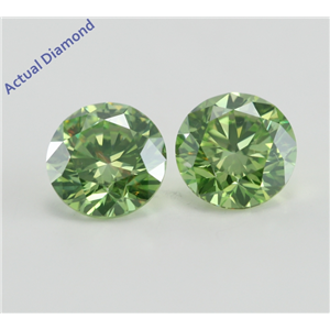 A Pair of Round Cut Loose Diamonds (2.08 Ct, Fancy Intense Olive Green (Irradiated) ,VVS1-VVS2(Clarity Enhanced)) IGL Certified