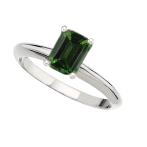 Emerald Diamond Solitaire Engagement Ring 14k White gold 1.4 Ct, Olive Green(Color Irradiated) , VS2(Clarity Enhanced)