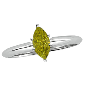 Marquise Diamond Solitaire Engagement Ring 14k White Gold 1.03 Ct, (Canary Yellow(Color Irradiated) Color, SI3(Clarity Enhanced) Clarity)