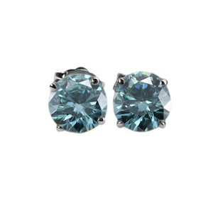 Round Diamond Stud Earrings 14K White Gold (1.03 Ct, Ocean Blue (Color Irradiated) Color, SI1(Clarity Enhanced) Clarity)