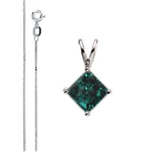 Princess Diamond Solitaire Pendant Necklace 14k White Gold ( 1.05 Ct, Greenish Blue(Color Irradiated) Color, SI1(Clarity Enhanced) Clarity)