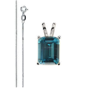 Emerald Diamond Solitaire Pendant Necklace 14k White Gold ( 1.81 Ct, Ocean Blue (Color Irradiated) Color, SI1(Clarity Enhanced) Clarity)