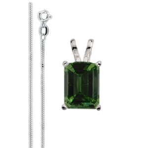 Emerald Diamond Solitaire Pendant Necklace 14k White gold ( 1.4 Ct, Olive Green(Color Irradiated) Color, VS2(Clarity Enhanced) Clarity)