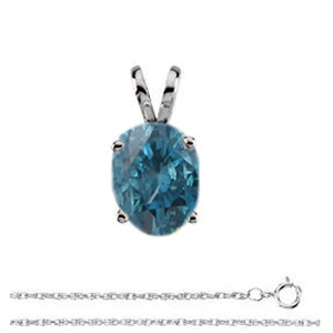 Oval Diamond Solitaire Pendant Necklace 14k White Gold ( 0.71 Ct, Nice Blue (Color Irradiated) Color, si1 Clarity)