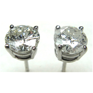 Round Diamond Stud Earrings 14k  ( 1.27 Ct, H Color, I3 Clarity)
