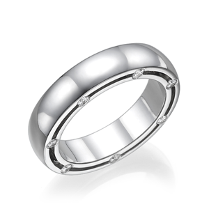 18K White Gold Side Set Eternity Wedding Band with Half Bezel Mounted Round Cut Diamond (0.36 Ct., G Color, VS1 Clarity)