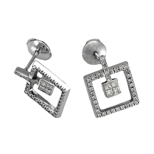 18k White Gold Fashion Earrings with Princess & Round Cut Diamonds in Square Shaped Mounting  (0.88 Ct., G Color, VS1 Clarity)