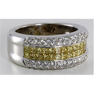 18k White Gold Princess and round cut modern classic diamond eternity ring (1.53 Ct G & yellow ,VS)
