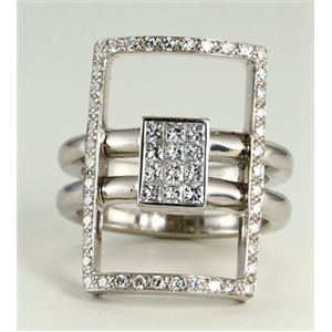18k White Gold Princess cut invisible set & round cut diamond engagement cocktail ring (0.76 Ct G & G ,VS)