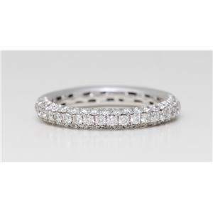 18K White Gold Round Pave Setting Diamond Classic Half Eternity Ring (1.01 Ct G Color Vs Clarity)