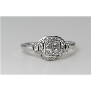 18k White Gold & Princess Invisible Setting diamond head ring with a pavee set shank(0.63ct, G, VS)