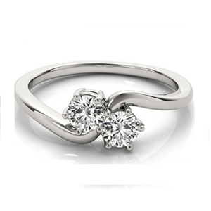 Round Two Stone Diamond Engagement Ring, 14K White Gold (1.02 Ct, H Color, SI2 Clarity)