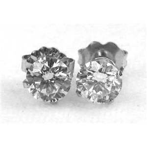 Round Diamond Stud Earrings 14k White Gold (0.95 Ct, D-E Color, VS1 Clarity)