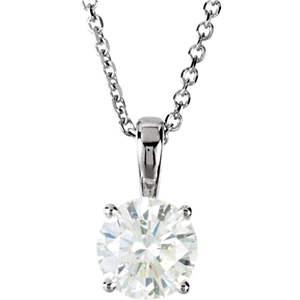 Round Diamond Solitaire Pendant Necklace 14K White Gold (0.52 Ct, F Color, SI1 Clarity) GIA Certified