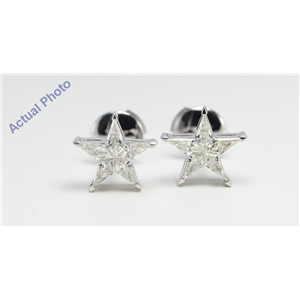 18k White Gold Kite Invisibly Set Five pointed pentangle star diamond earrings with alpha back(0.83ct, G, VS)