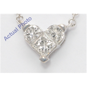 18k White Gold Three Stone Princess Diamond Multi-stone Heart Chain Link Pendant (0.52 Ct G SI1 Clarity)