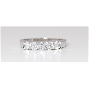 18k White Gold Round Diamond Five Stone Half-Eternity Prongs Setting Engagement Ring (0.8 Ct G VVS Clarity)