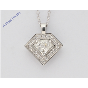 18K White Shield Diamond Multi-Stone Round Shield Prong Geometric Art-Deco Pendant (0.57 Ct H Vs Clarity)