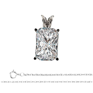 Radiant Diamond Solitaire Pendant Necklace 14K White Gold ( 2.1 Ct, K Color, VS2 Clarity)