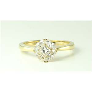 14k Yellow Gold Princess Antique rose style prong & pavee set diamond anniversary ring(0.93ct, H, SI1)