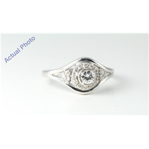 14k White Gold Round Lozenge shaped solitaire dress engagement ring with diamond set bezel (0.38 Ct, F, VSI )