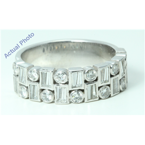 14k White Round & Trapezoid Diamond Bezel 2 row alternating tapered & chunky wide b& wedding ring 1.04ct,F,VS1
