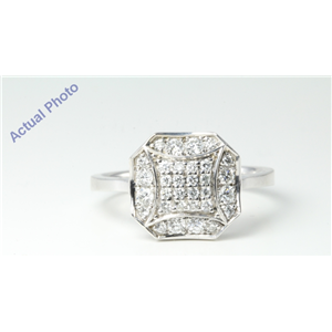 14k White Round Diamond Multi stone octagonal pavee set retro style curved pavillion Ring(0.49ct, F, VS1)