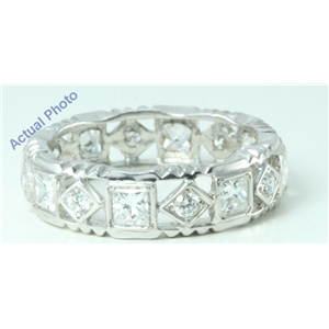 14k White Princess Diamond Alternating round square lattice style full-eternity wedding b&(1.26ct, F, VS1)