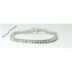 14k White Gold Princess Diamond Modern classic square bezel set tennis bracelet (5.65 Ct, F , VS1 )