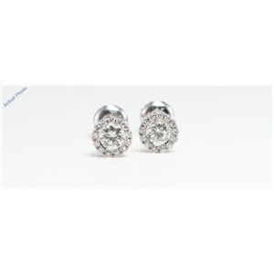 14k White Gold Round claw set threaded screw post earring with diamond set bezel surround (0.56 Ct, K, SI1 )