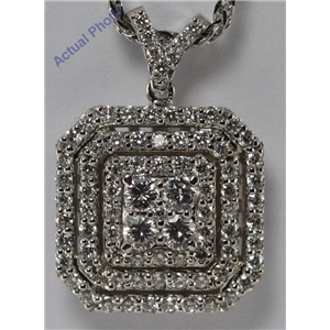 14k White Gold Round Contemporary classic multi-stone cushion shield shape diamond pendant (0.91 Ct, F, SI1 )